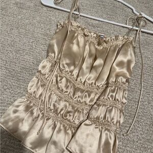 Reformation 100% Silk Tie-Strap Ruffled Tank Top - Size Large